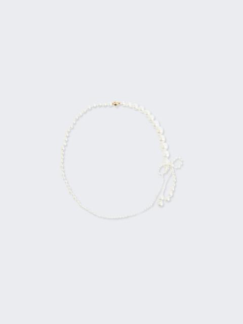 Peggy Rosette Pearl Bow Necklace 14K Yellow Gold