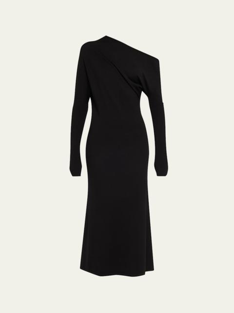 Liv One-Shoulder Draped Merino Dress