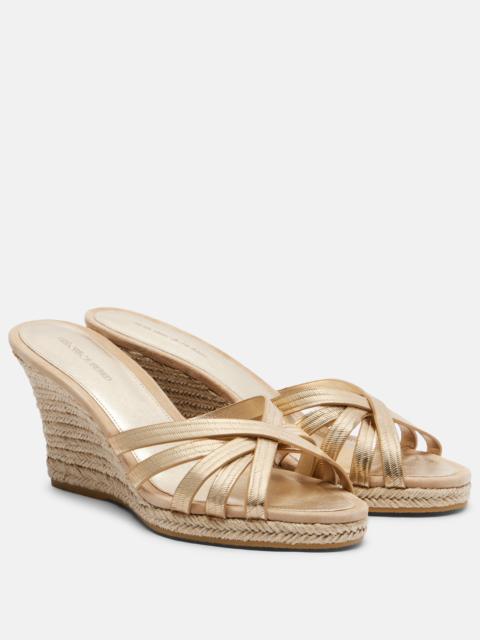 Metallic leather espadrille wedges