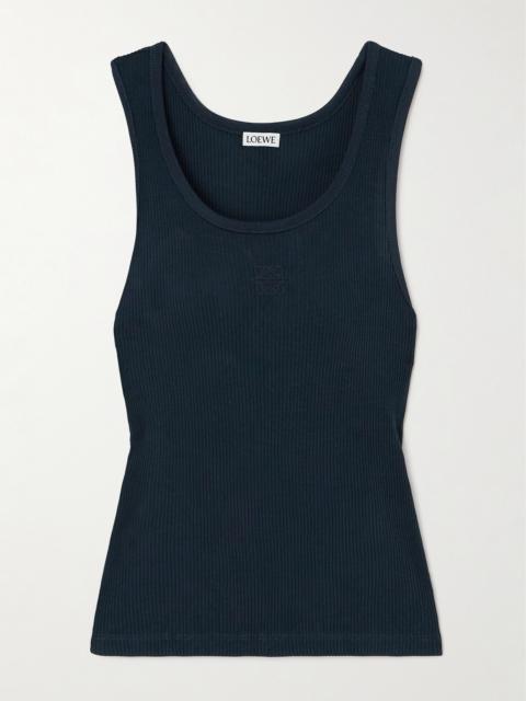 Embroidered Ribbed Silk Tank