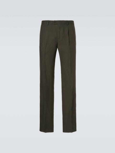 Pleated linen slim pants