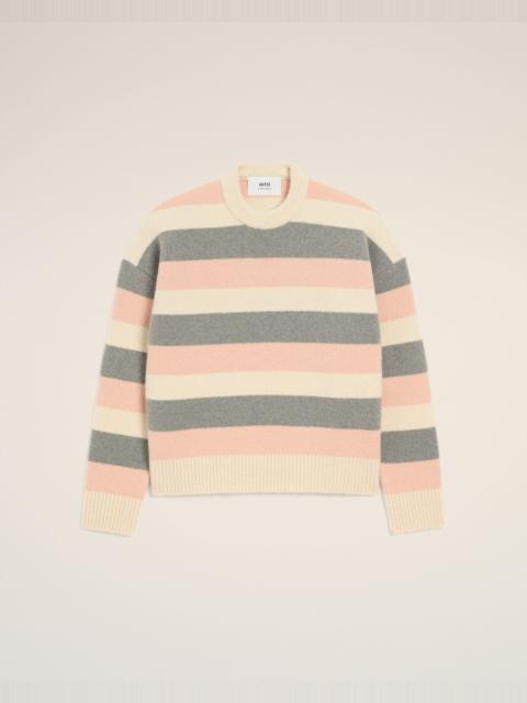 GREY ALPACA STRIPED CREWNECK SWEATER