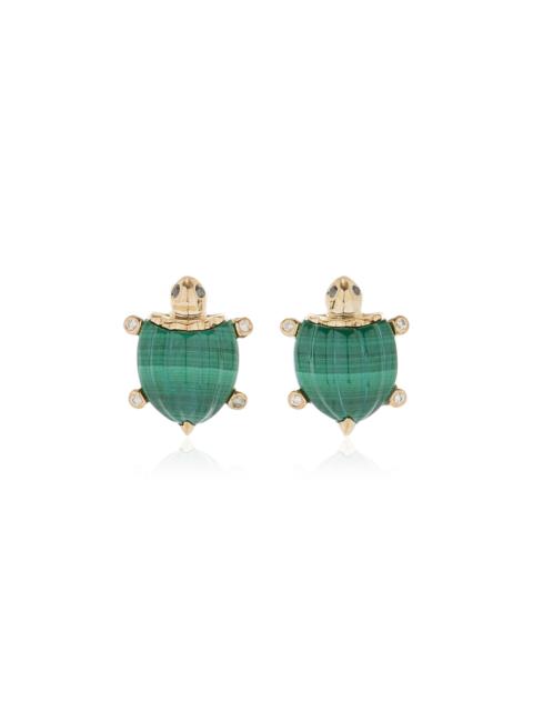 9K Yellow Gold Malachite, Diamond Earrings green