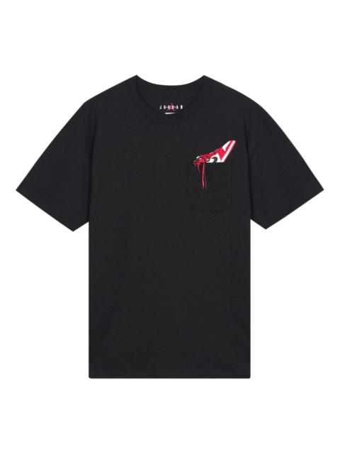 Men's Air Jordan 1 Pocket Shoes Embroidered Round Neck Short Sleeve Black T-Shirt DO1928-010