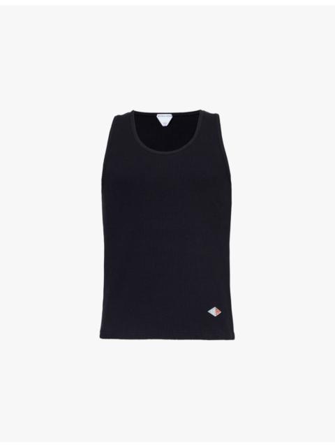 Brand-patch sleeveless stretch-cotton top