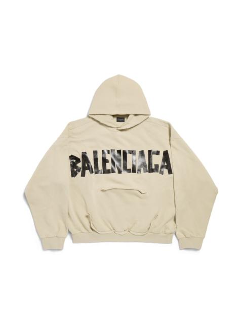 Tape Type Ripped Pocket Hoodie in Beige
