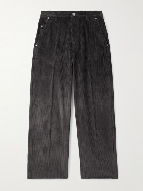 Wide-Leg Cotton-Corduroy Trousers Black