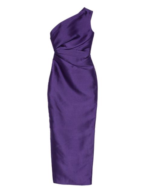 one-shoulder draped-bodice dress