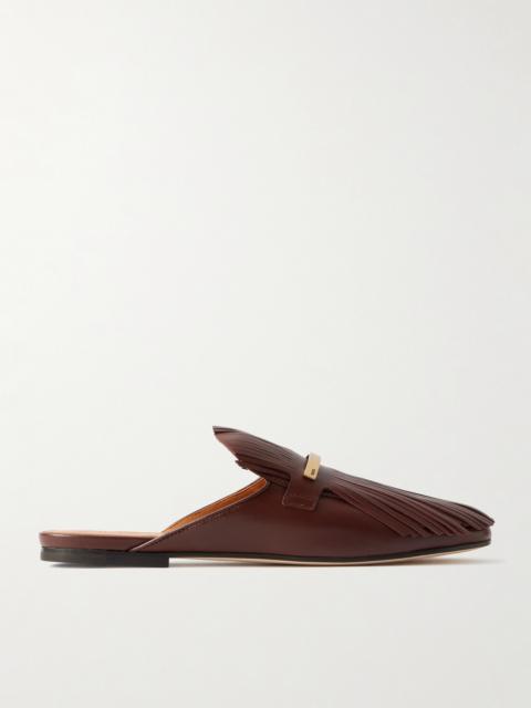 Embellished Fringed Leather Slippers