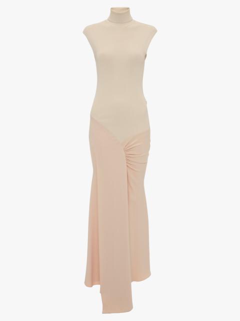 Cap Sleeve Knit Detail Midi In Pale Peach