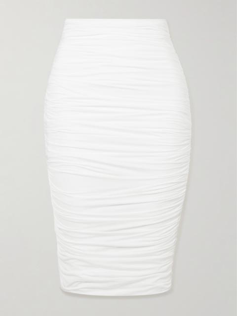 Dasos Ruched Stretch-jersey Midi Skirt