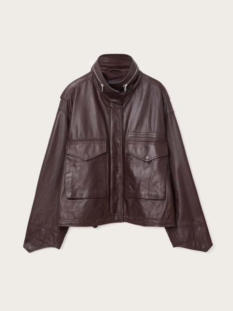 CLAY FUNNEL NECK LEATHER JACKET