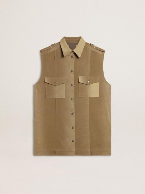 Women's shirt dress in sand-colored denim with military details