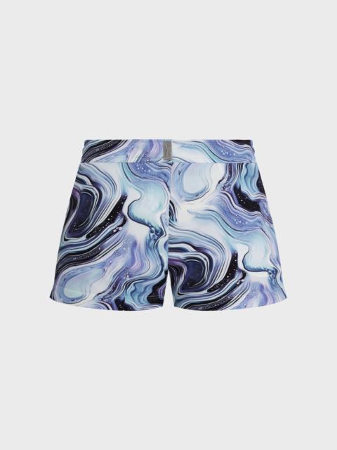 WOMEN FLAT BELT STRETCH SWIM SHORTS MARBLE