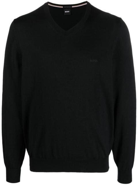 embroidered-logo V-neck jumper