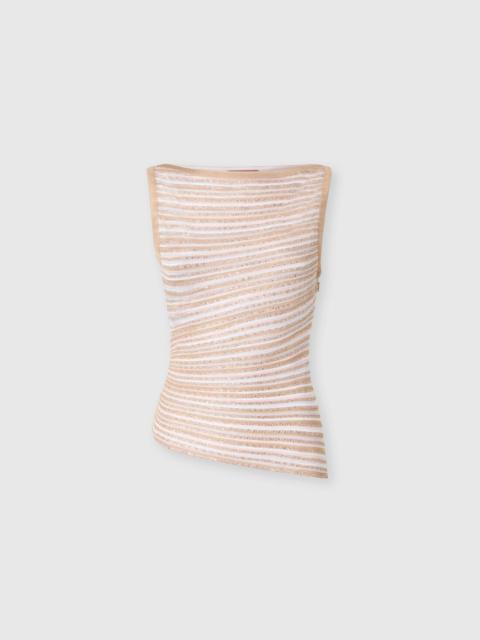 Boat Neck Top with Lamé Stripes