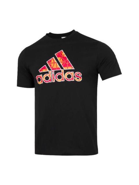 Men's adidas CNY Contrasting Colors Large Logo Pattern Loose Short Sleeve Black T-Shirt HD7928
