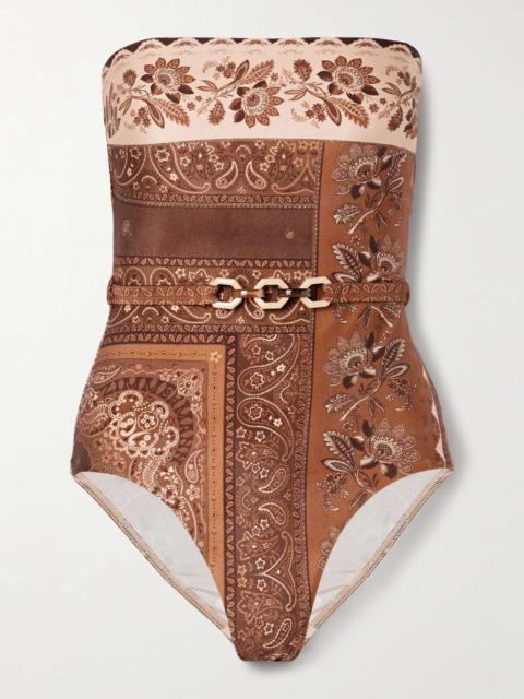 Lucky strapless belted printed swimsuit Brown