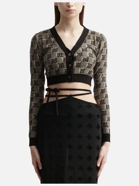 SILK WOOL KNITTED MONOGRAM CROPPED CARDIGAN