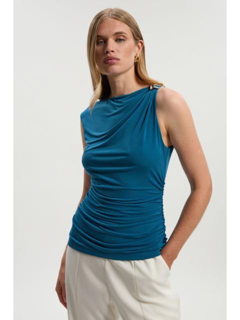 Drapey Crepe Trim Detail Ruched Top