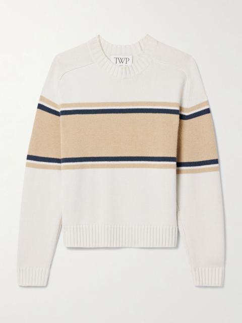 Saddle striped cashmere sweater White