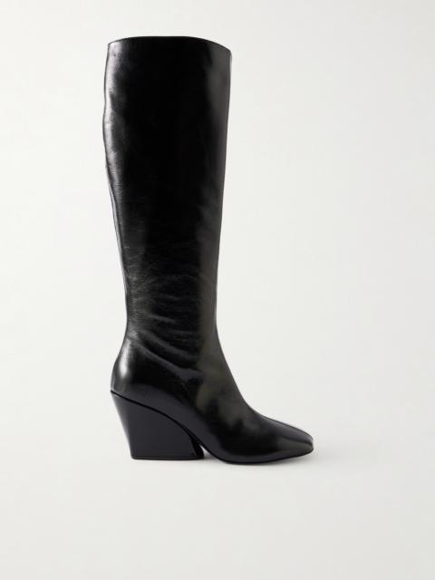 Slant Glossed-leather Knee Boots