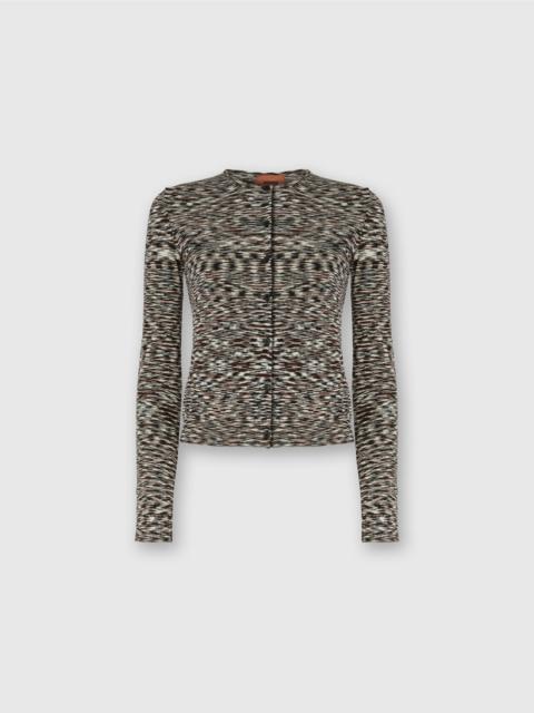 Short Crew Neck Cardigan in Smooth Flame Knit