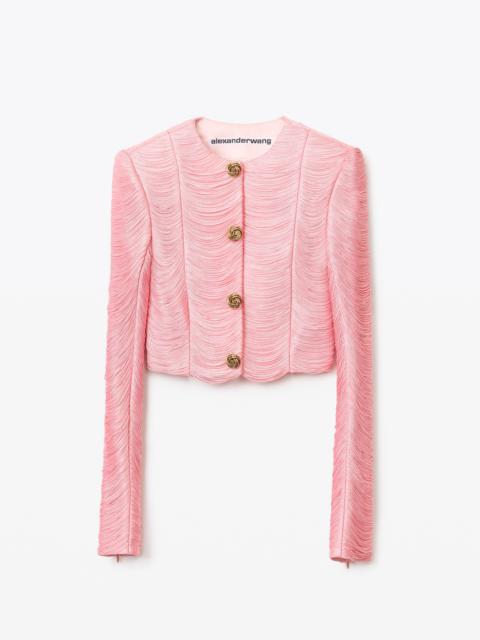 FRINGE CROP JACKET IN POWER MESH