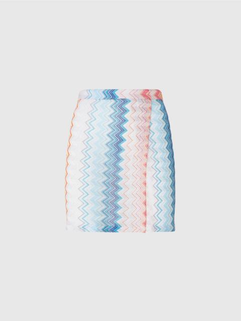 Zig zag lamé viscose blend sarong mini skirt