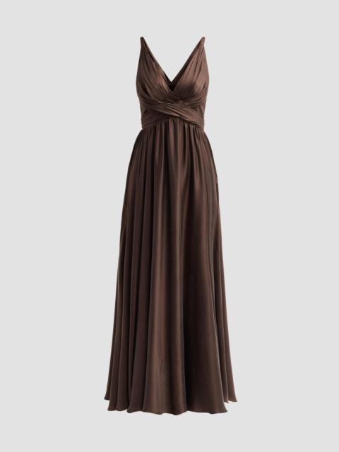 Women's Draped Silk Maxi Dress - Bitter Chocolate