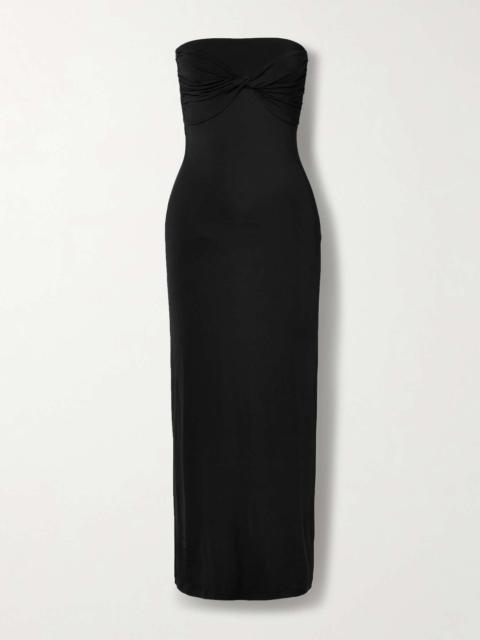 Cate strapless twist-front stretch-jersey midi dress