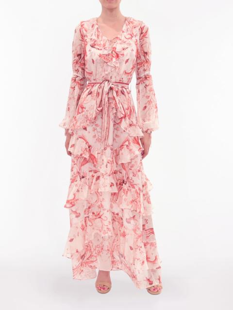 BELTED SILK CHIFFON MAXI DRESS