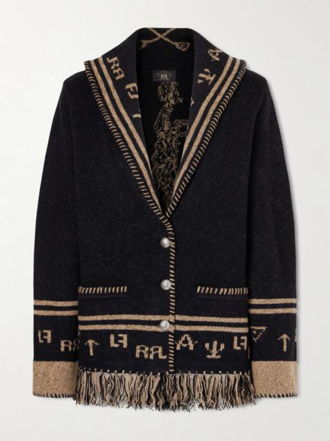 Jane Fringed Wool And Silk-blend Intarsia Cardigan