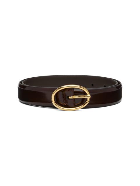 Brown Shiny Leather Oval Buckle Belt