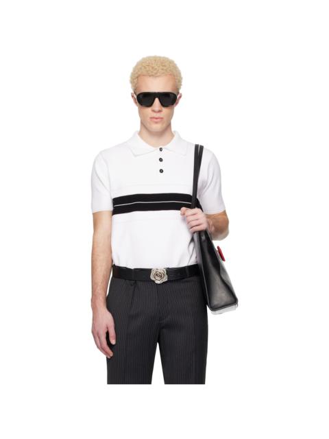 White & Black Striped Polo