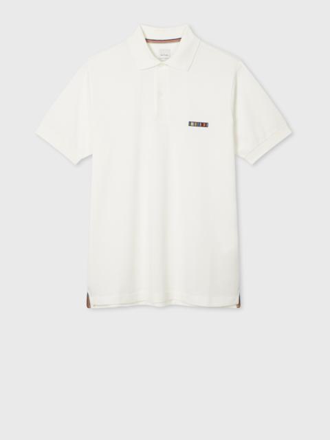 White 'Signature Stripe' Logo Cotton Polo Shirt