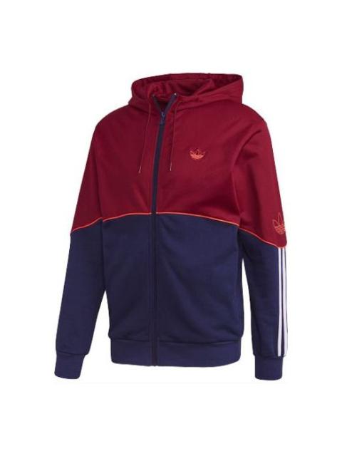 Men's adidas originals Logo Colorblock Sports Hooded Jacket Dark Purple Red FM3870