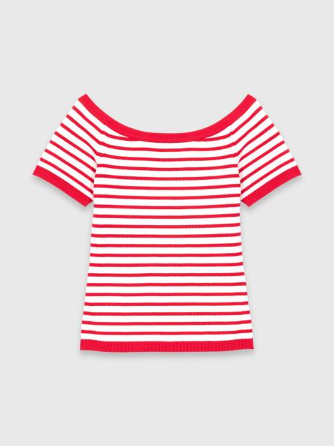 Striped knit top with boat neck