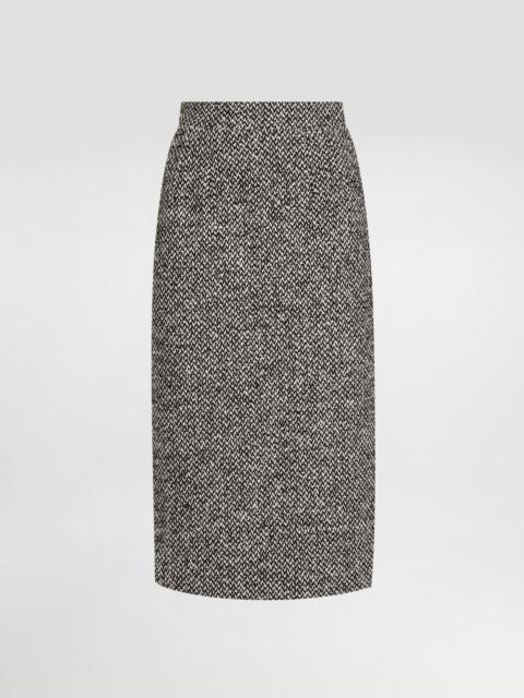 Dotted wool blend sheath skirt