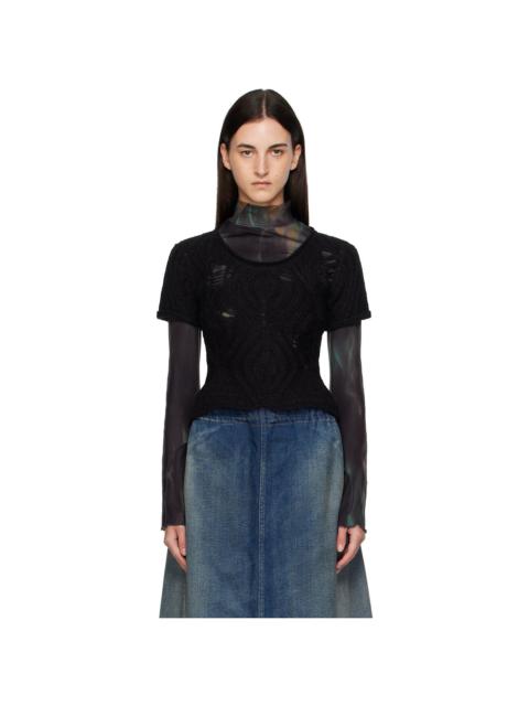 Black & Green Cap Sleeve Sweater Layered T-shirt