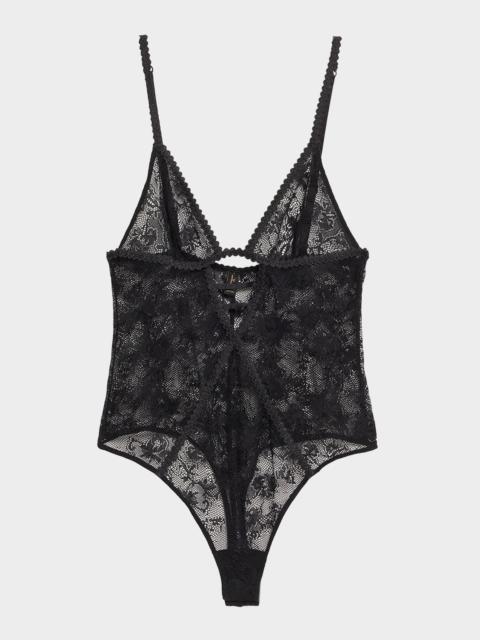 Jardin d'Oeillet Floral Lace Thong Bodysuit