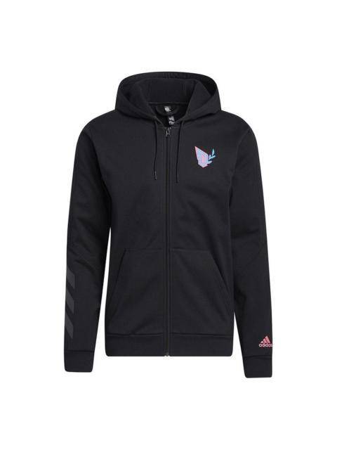 adidas Solid Color Sports Running Training Hooded Jacket Black GP6259