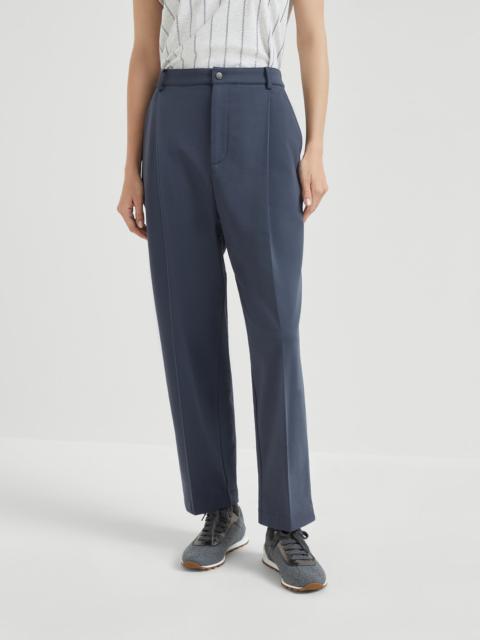 Stretch cotton lightweight French terry cropped trousers