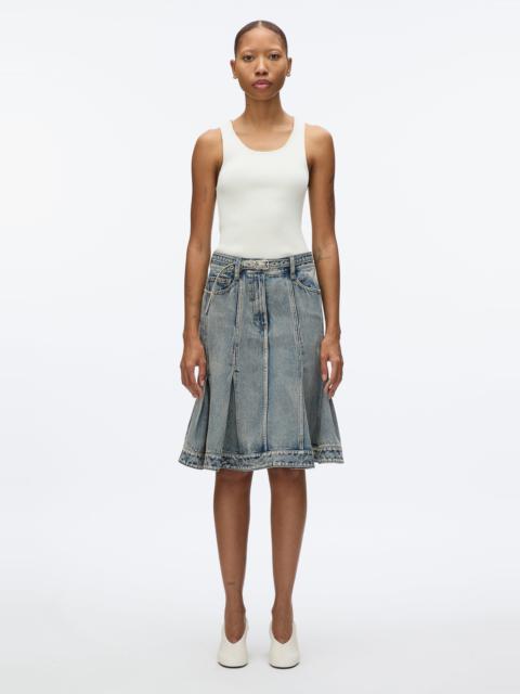 Flounce Hem Belted Denim Skirt