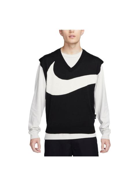Nike Swoosh Sweater Vest 'Black White' FD2874-010