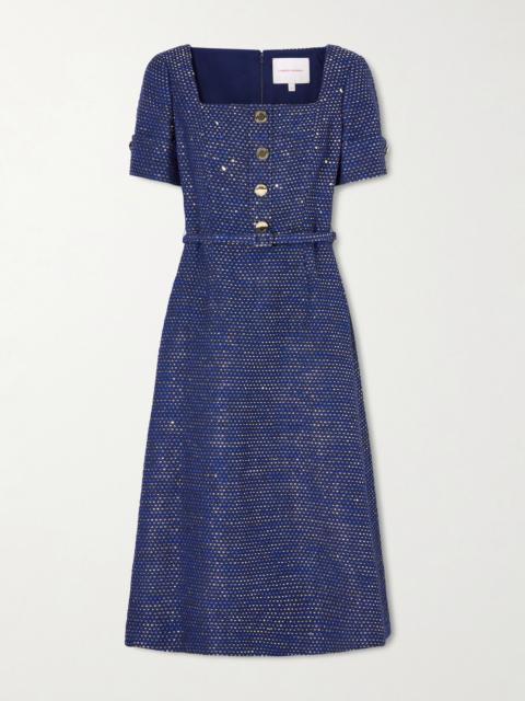 Belted Metallic Cotton-blend Tweed Midi Dress