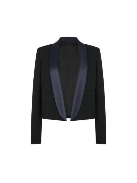 BI-COLOR SINGLE BREASTED SHAWL LAPEL CROPPED TUXEDO JACKET