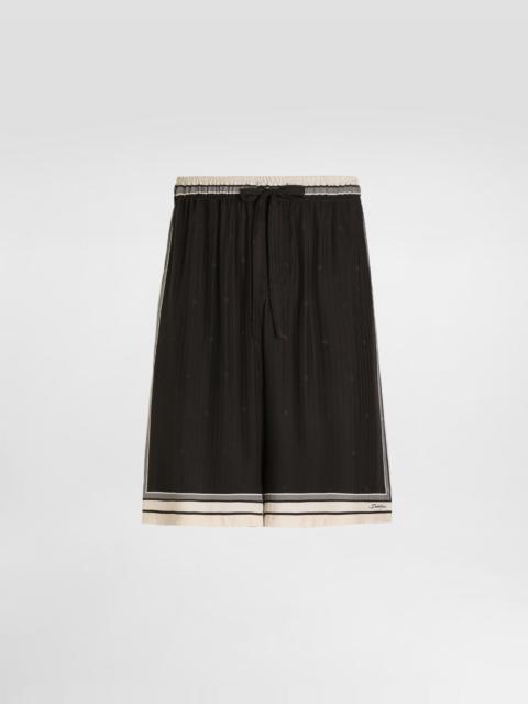 Logo and stripe-print vanity silk bermuda shorts