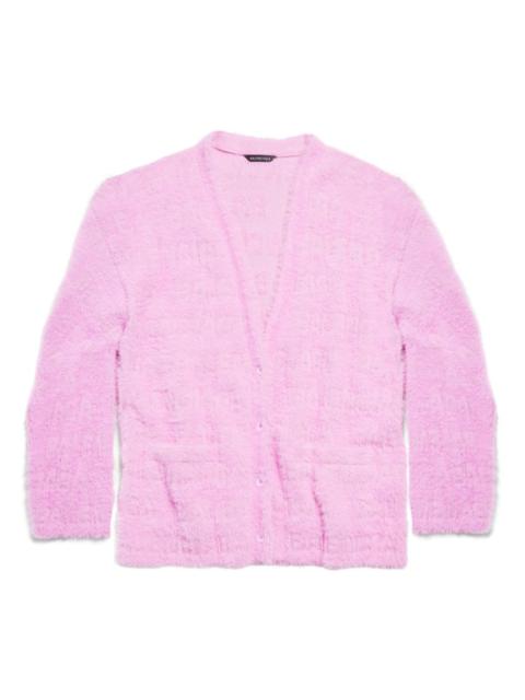 logo-jacquard faux-fur cardigan