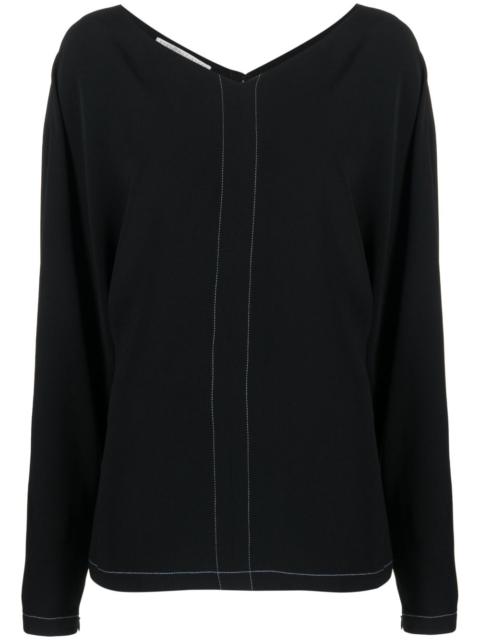 stitched V-neck long-sleeve blouse